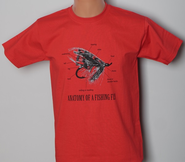 Koszulka wędkarska T-shirt muchowa Anatomy of a Fishing Fly w kolorze czerwonym fly fishing